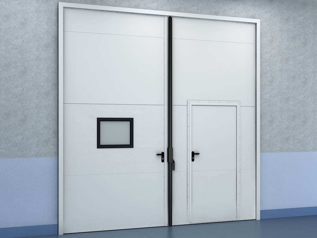 В створку может быть врезана калитка с порогом для удобного доступа в помещение при закрытых воротах. <br> Возможно повышение освещенности помещения благодаря установке окон. Рамка окна со специальным уплотнением обеспечивает плотное прилегание к полотну ворот, что защищает от теплопотерь. Окантовка окна черного цвета сочетается с фурнитурой ворот. <br>